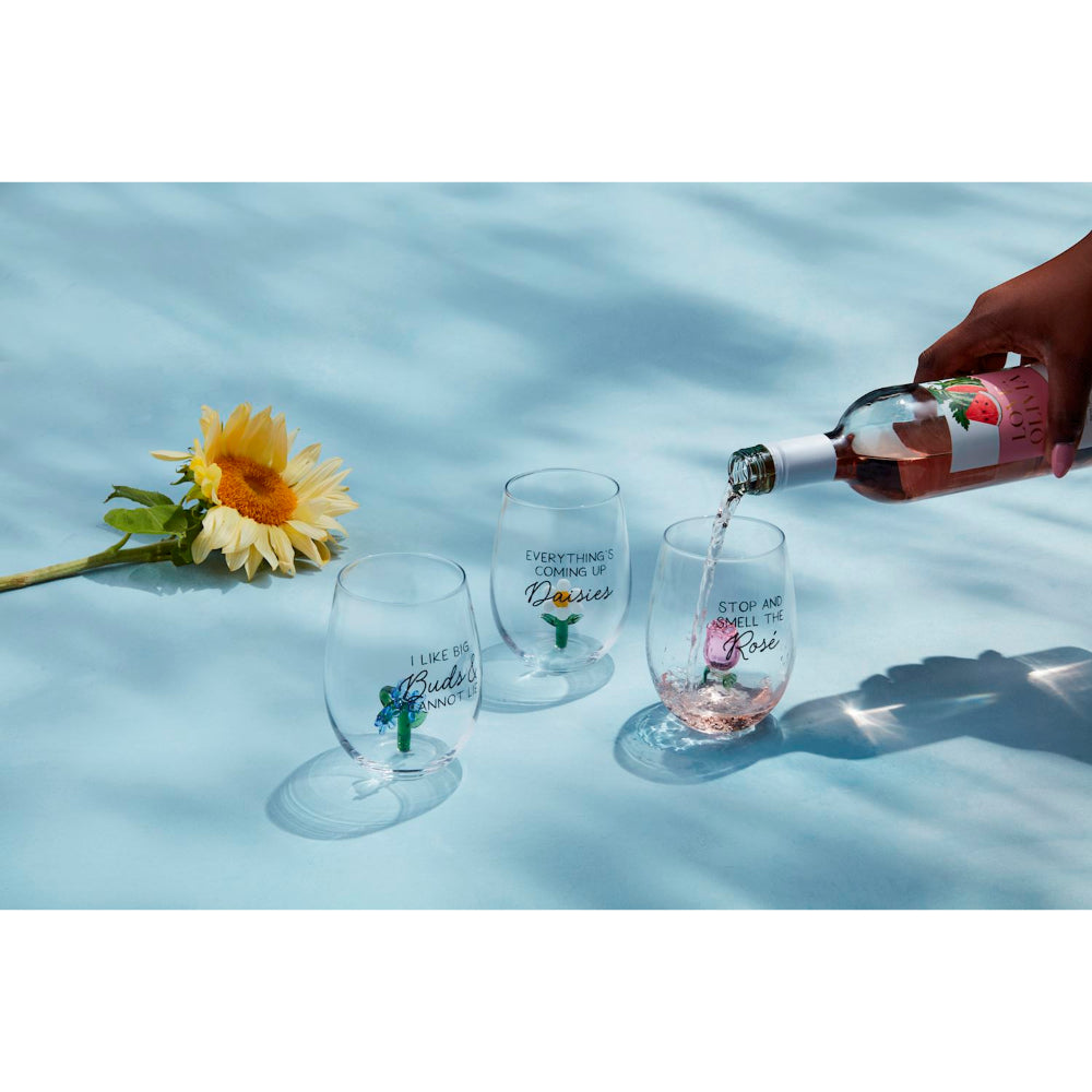 Mud Pie Floral Icon Wine Glass