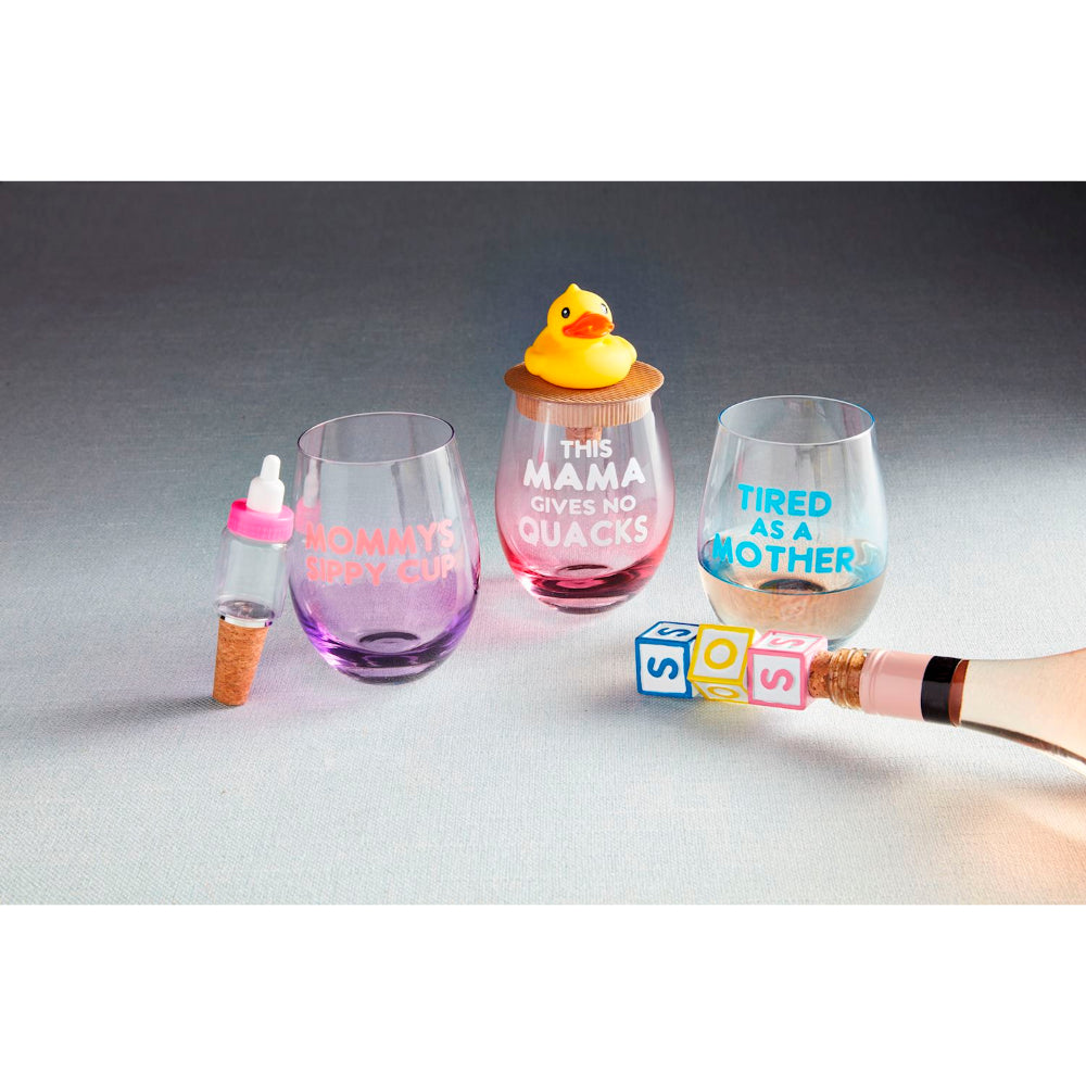 Mud Pie Mother Wine Glass & Stopper Set
