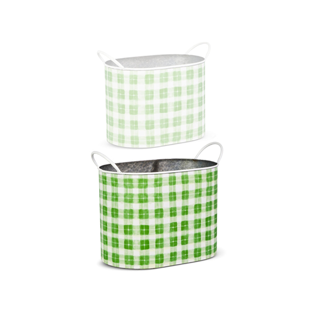 Raz Import Green Spring Gingham Decorative Buckets