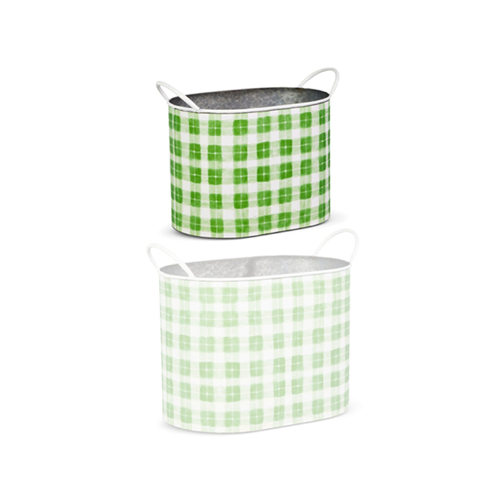 Raz Import Green Spring Gingham Decorative Buckets