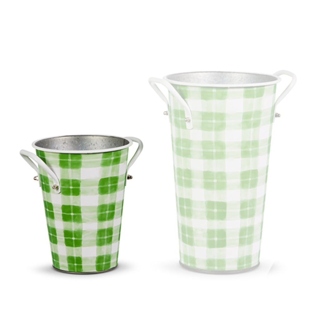Raz Imports 11" Green Spring Gingham Decorative Buckets