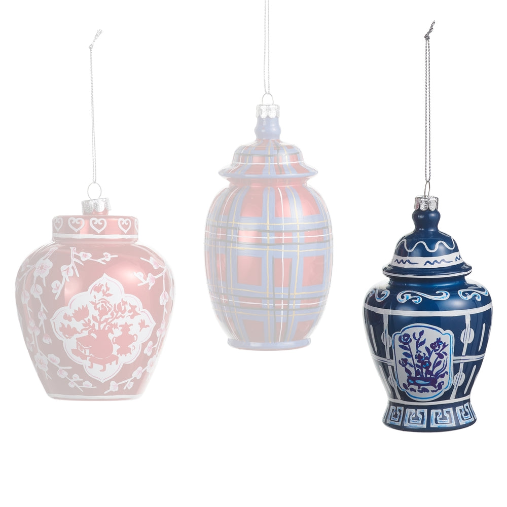 Three decorative vases with intricate designs on a white background