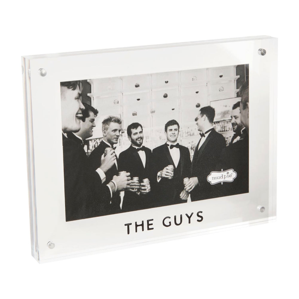 Acrylic photo frame with a black and white photo of men in suits and 'The Guys' text.