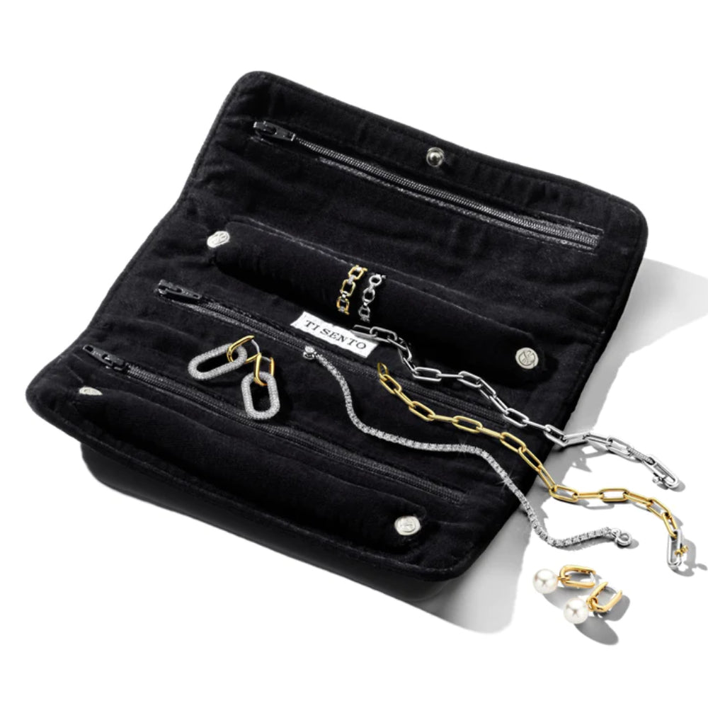 Ti Sento Festive Set Two-Tone "Closed Forever" Link Bracelet and Cosmic Jewelry Roll