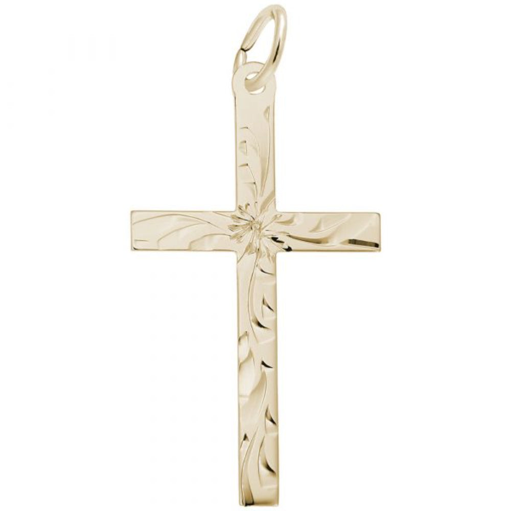 14k Gold Diamond-Cut Cross Charm