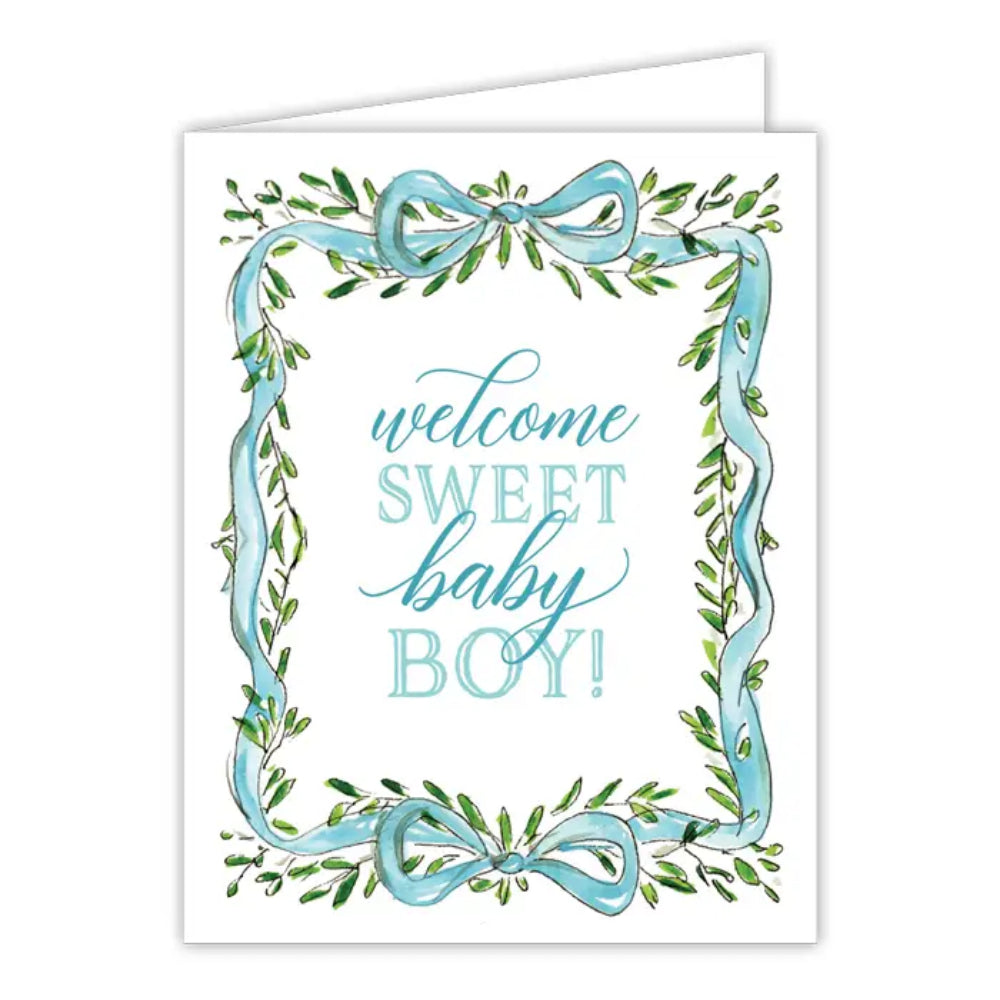 RosanneBeck Collection Welcome Sweet Baby Boy Greenery Crest Greeting Card