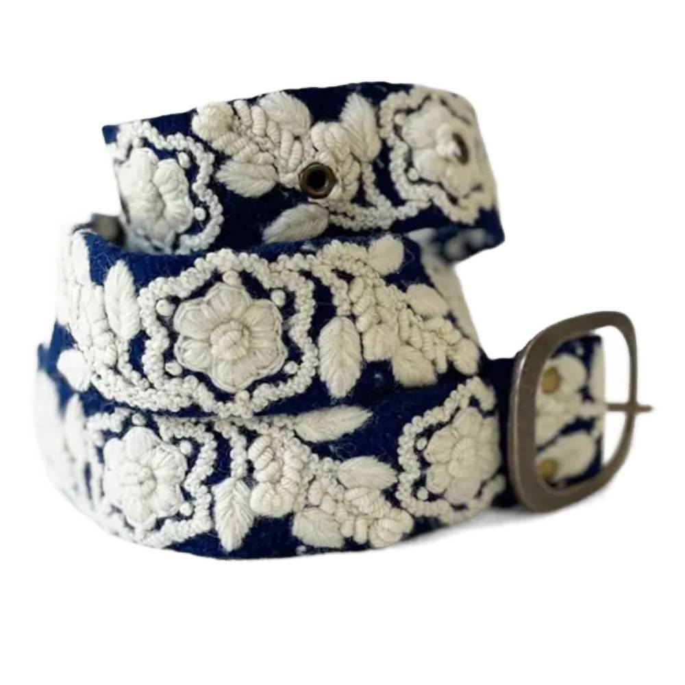 Jenny Krauss Two-Tone Embroidered Wool Blue/Cream Belt