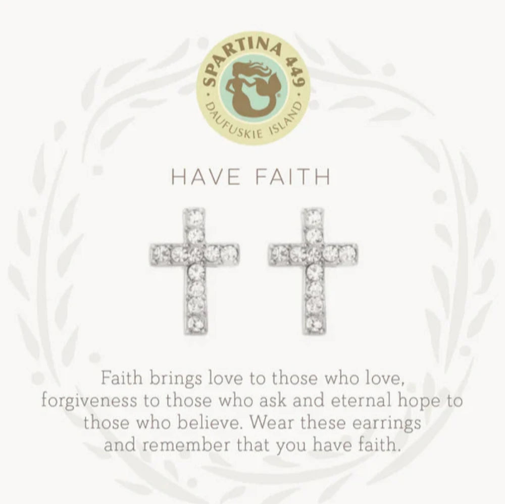 Spartina Sea La Vie Stud Earrings Have Faith/Cross - Silver