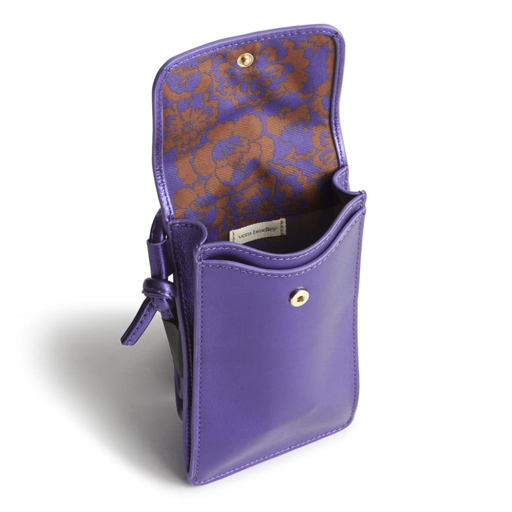 Vera Bradley Crossbody Phone Case in Purple Metallic Leather