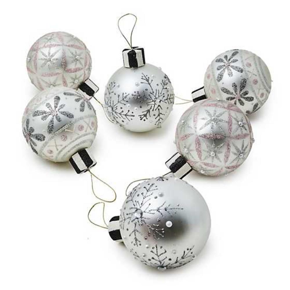 MacKenzie-Childs Crystal Palace Snowflake Glass Ball Ornaments - Set of 6