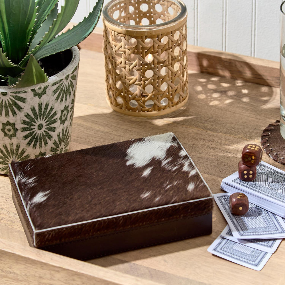 Two's Company Genuine Cowhide Playing Card Set in Hand-Crafted Box