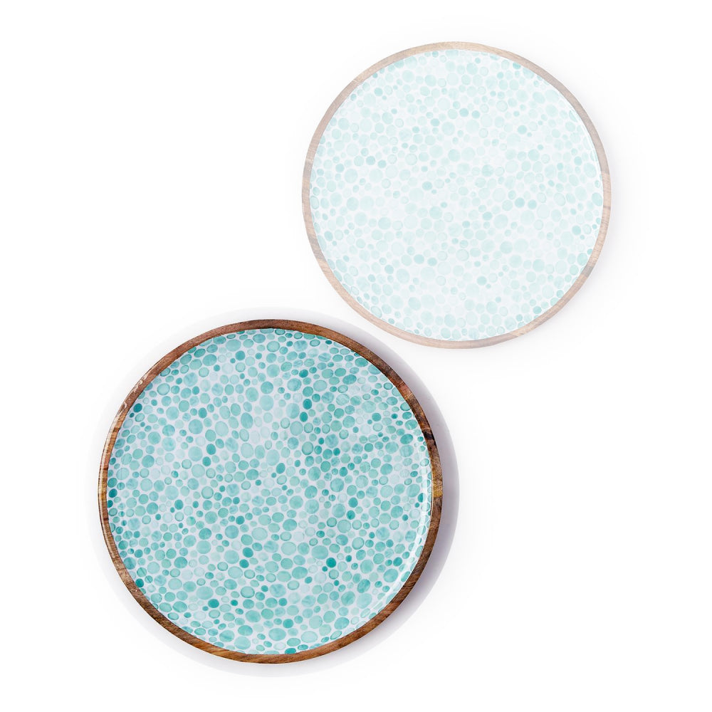 Two's Company Drops Round Wood Tray