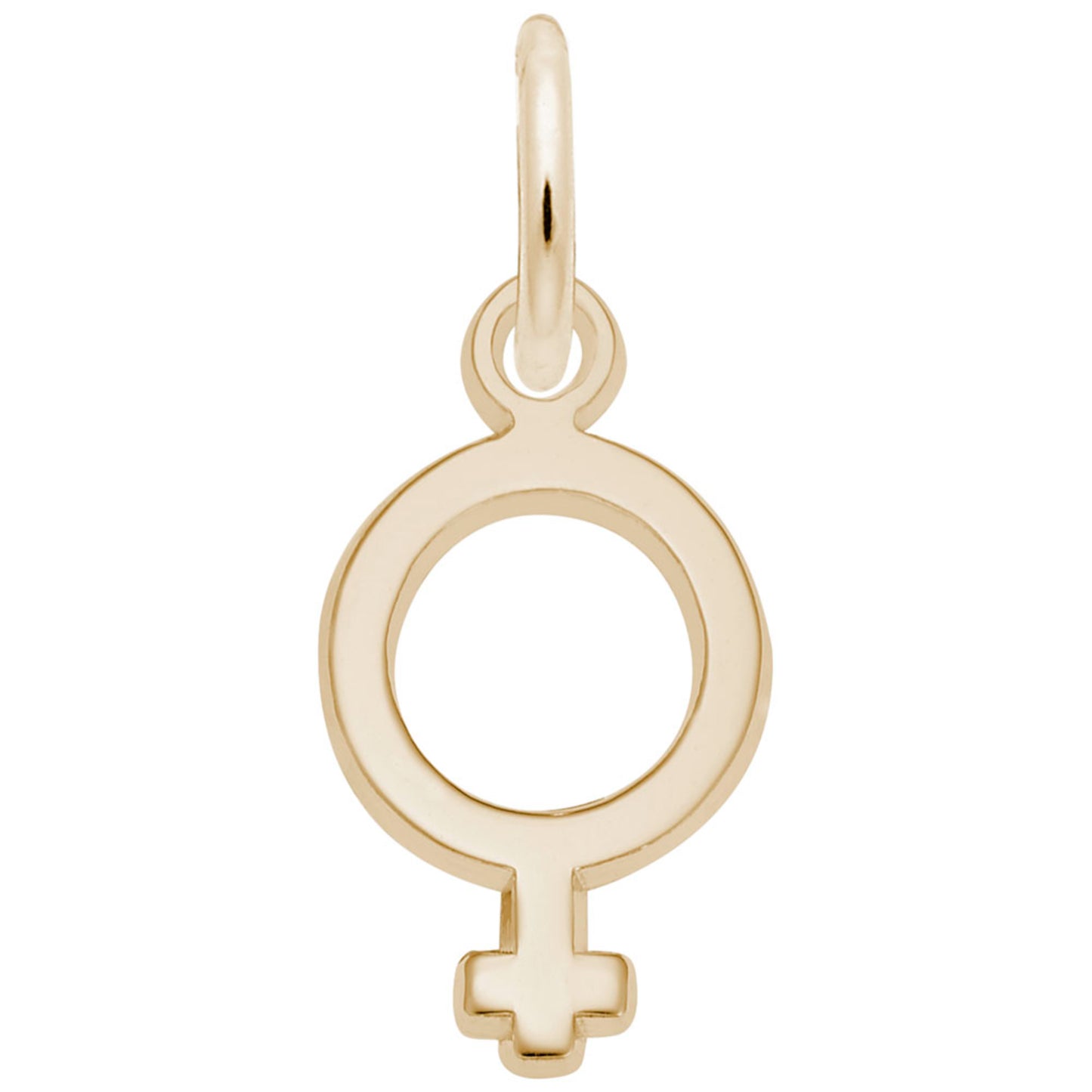 Gold female symbol charm on a white background