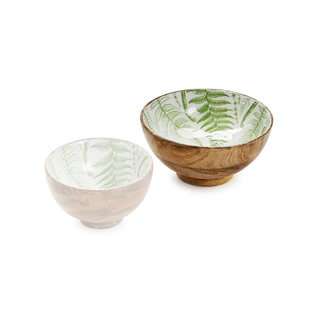 Two's Company Fanciful Fern Hand-Crafted Wood Pedestal Bowls