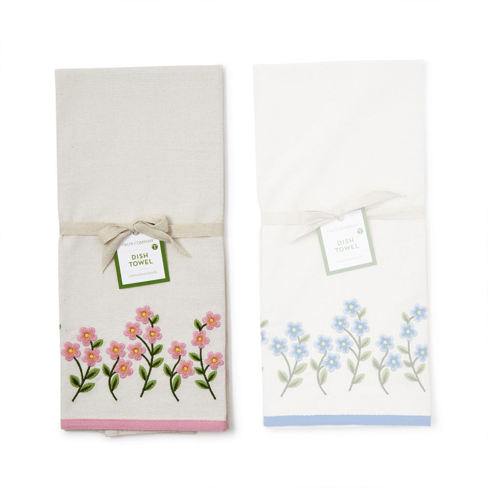 Two's Company Forget-Me-Not Embroidered Dish Towel