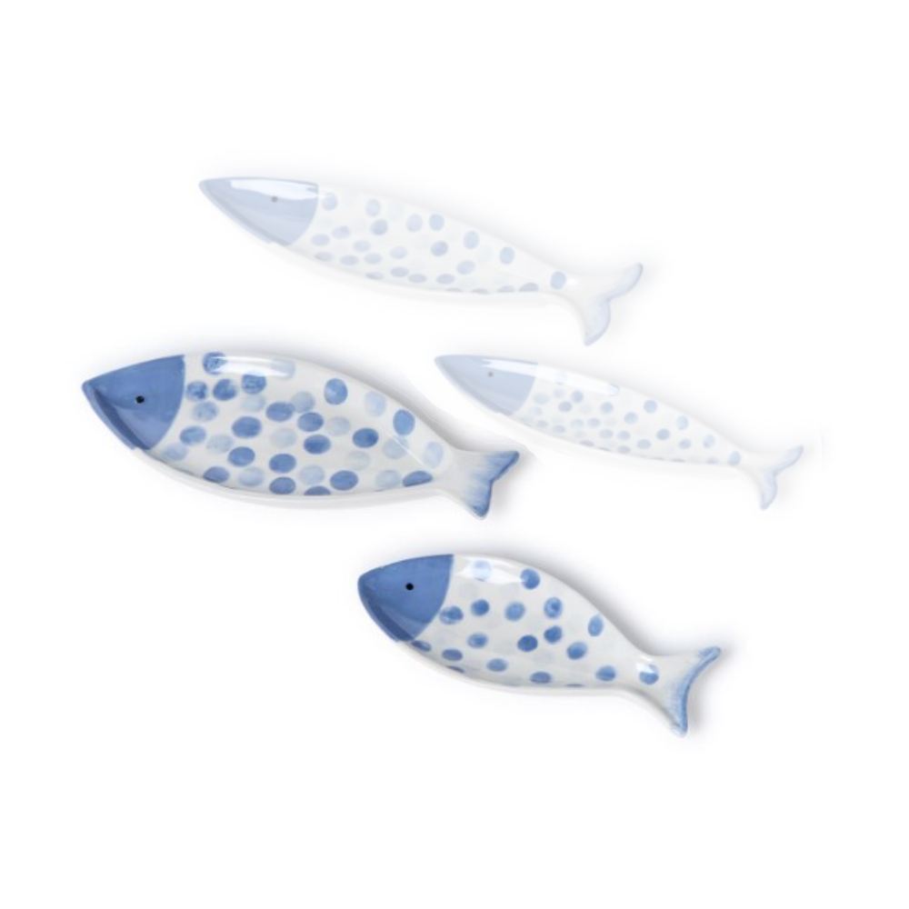 Two's Company Water Blue Dot Fish Tid Bit / Trinket Trays - Set of 2