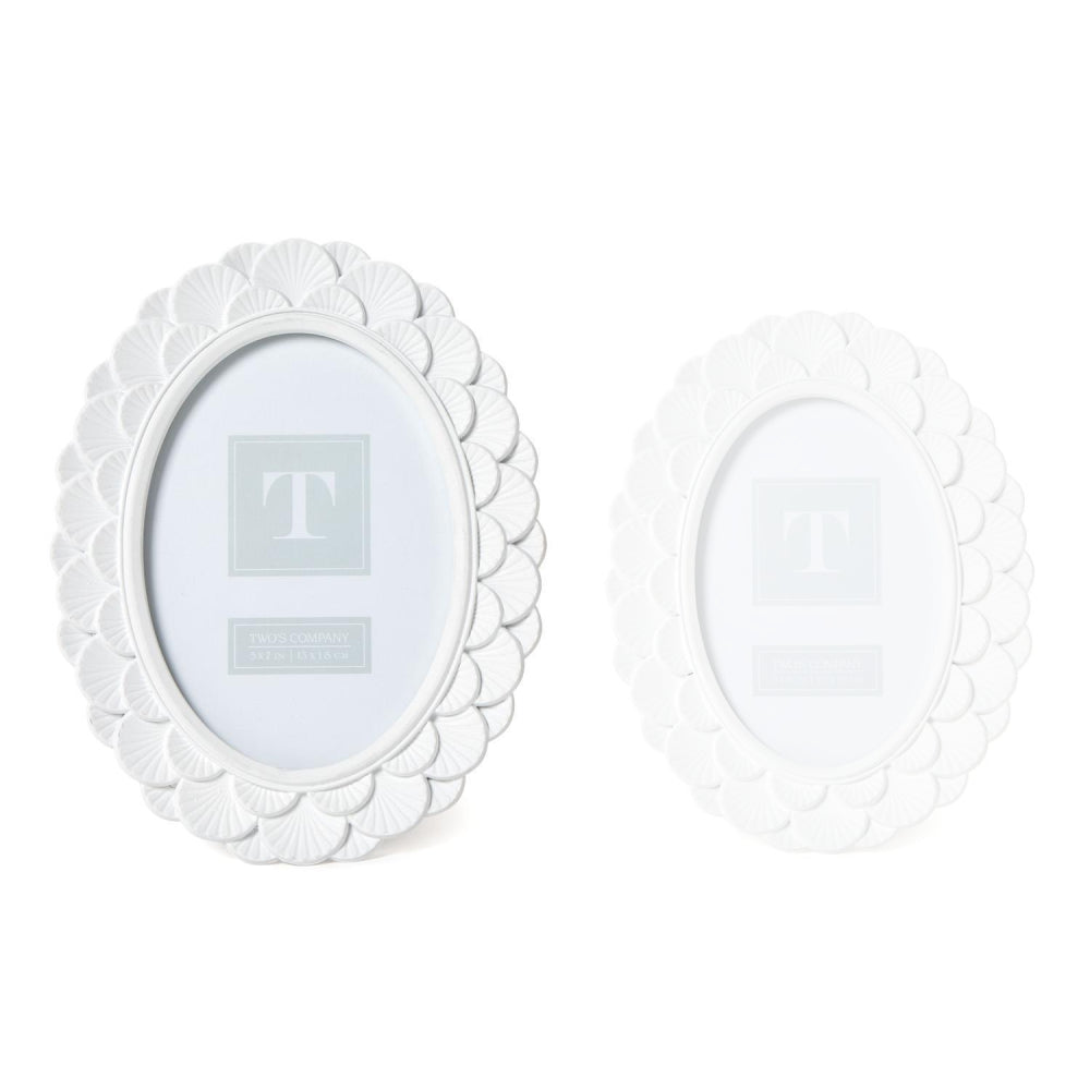 Two's Company White Fanshell Oval Photo Frames