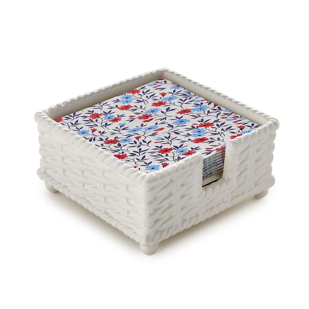Decorative box with floral-patterned paper inside on a white background.