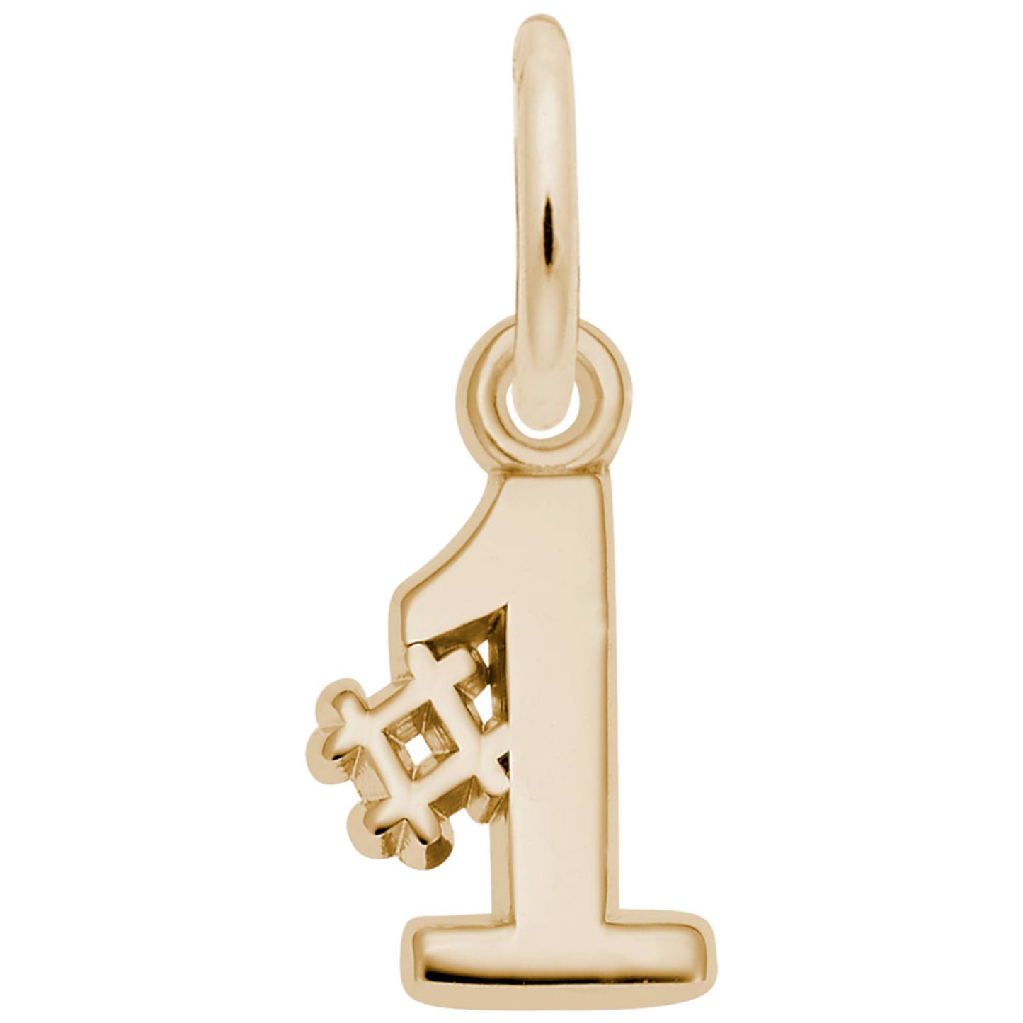 Gold '1' charm with a small '#', on a white background