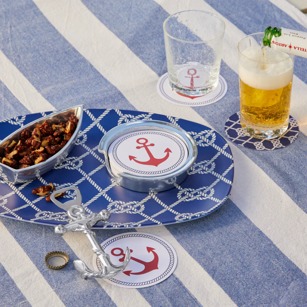 Mariposa Red Anchor and Nautical Knots Signature Coaster Set