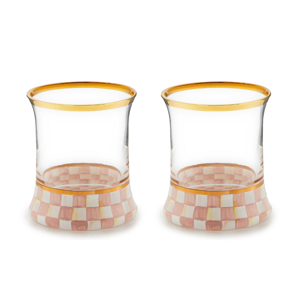 MacKenzie-Childs Rosy Check Tumbler Glass - Set of 2
