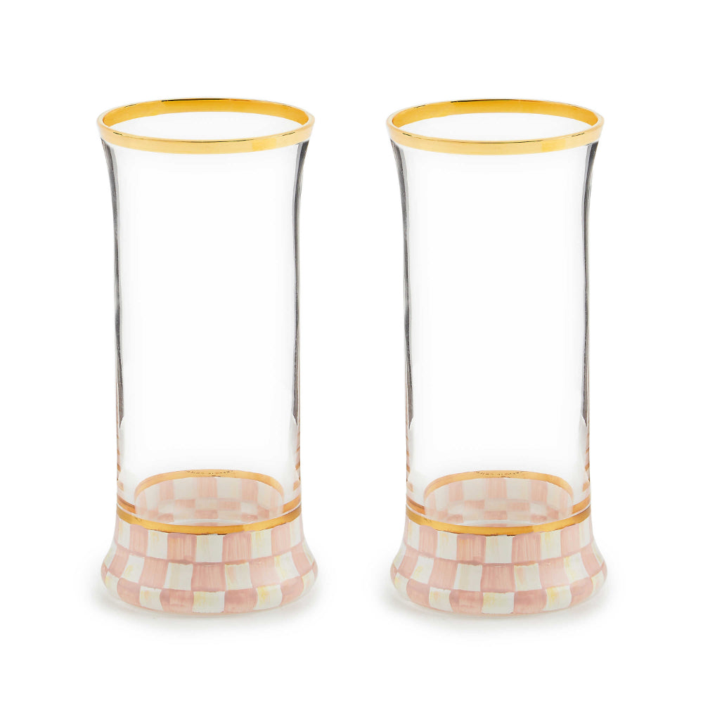 MacKenzie-Childs Rosy Check Highball Glass - Set of 2