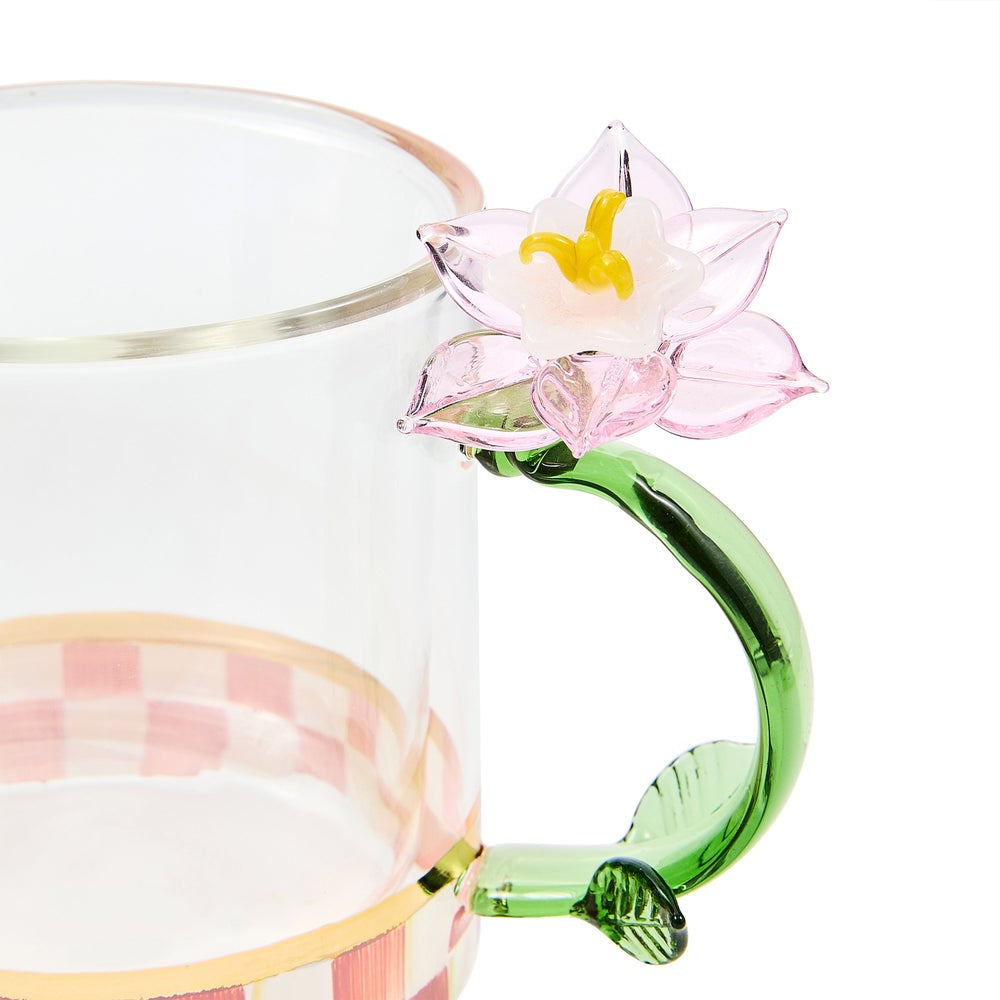 MacKenzie-Childs Rosy Check Flower Glass Mug