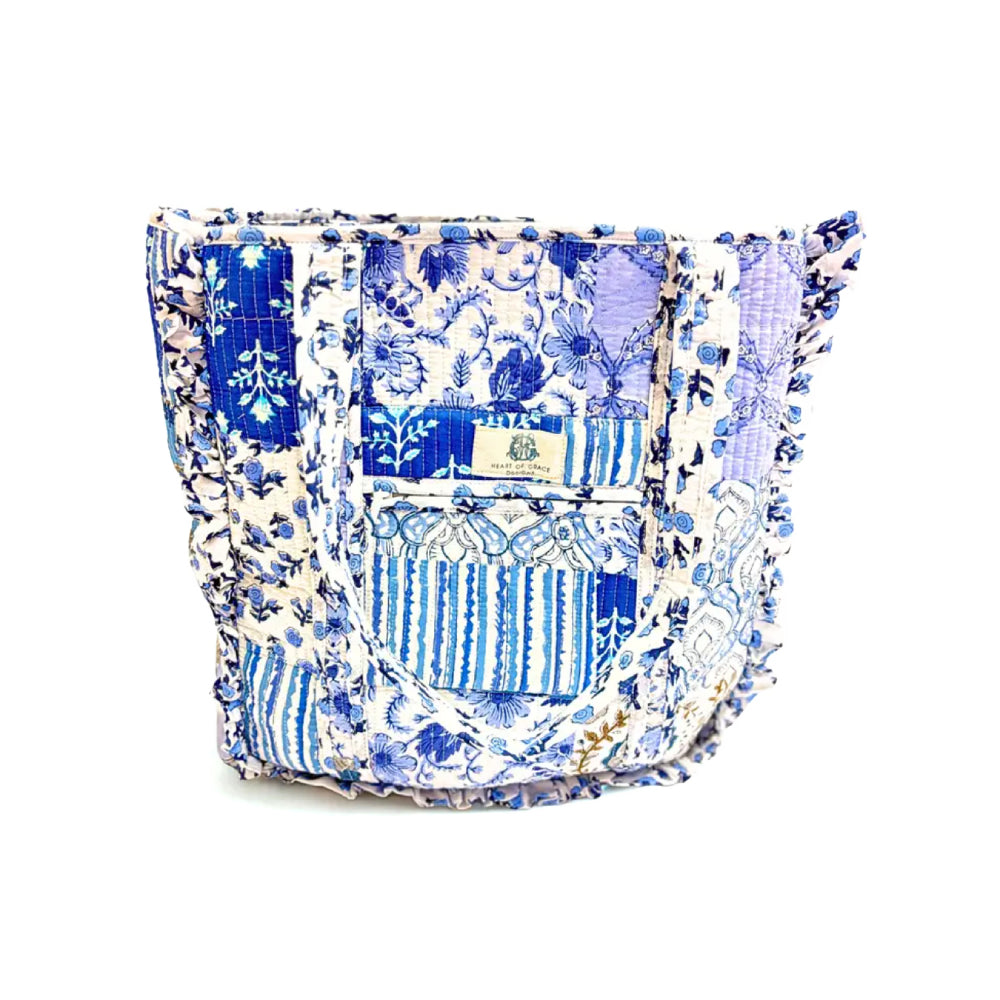 Heart of Grace Tea Garden Large Quilted Ruffle Tote Bag