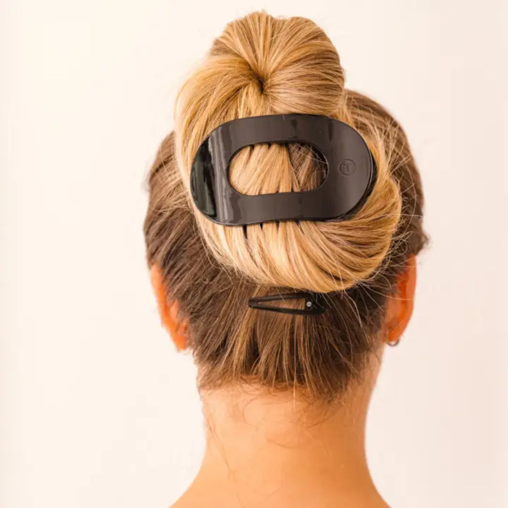 TELETIES Jet Black Flat Round Hair Clip