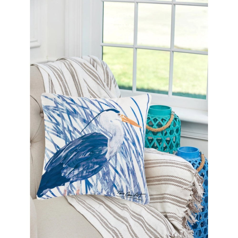 C&F Home Coastal Blue Heron Bird Indoor/Outdoor Throw Pillow