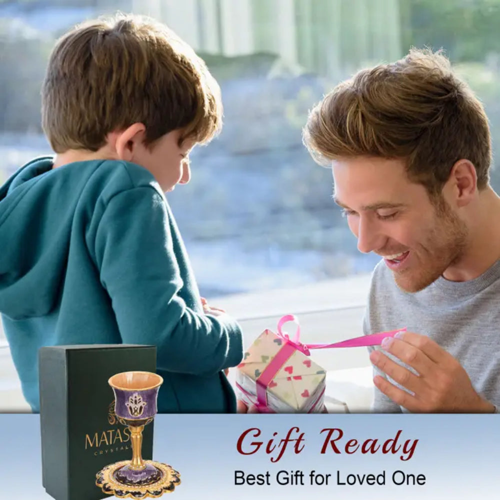 Matashi Handpainted Enamel Tall 5" Kiddush Cup Set w/ Stem