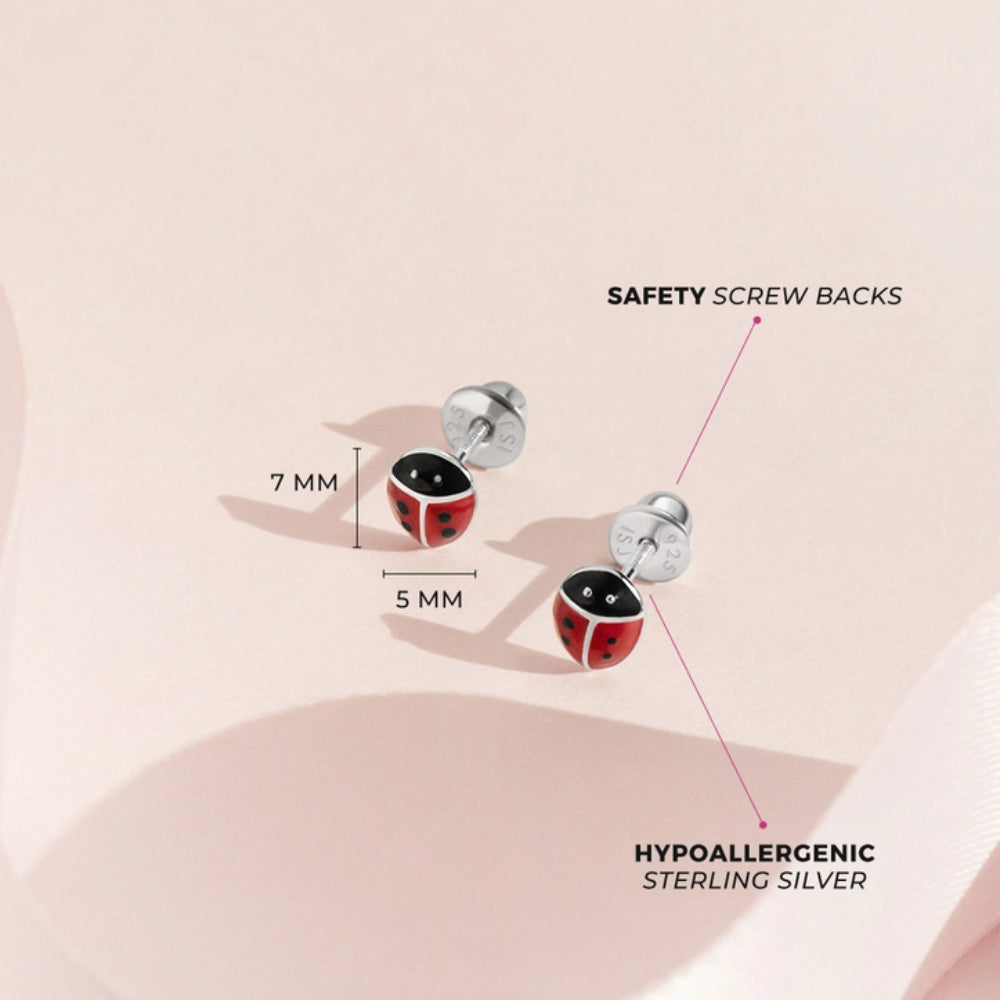 Children's Sterling Silver & Enamel Ladybug Earrings