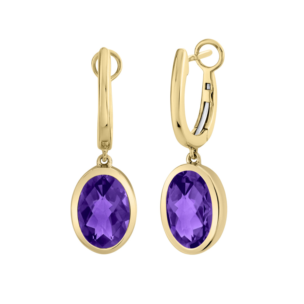 14k Gold Oval Amethyst Drop Earrings