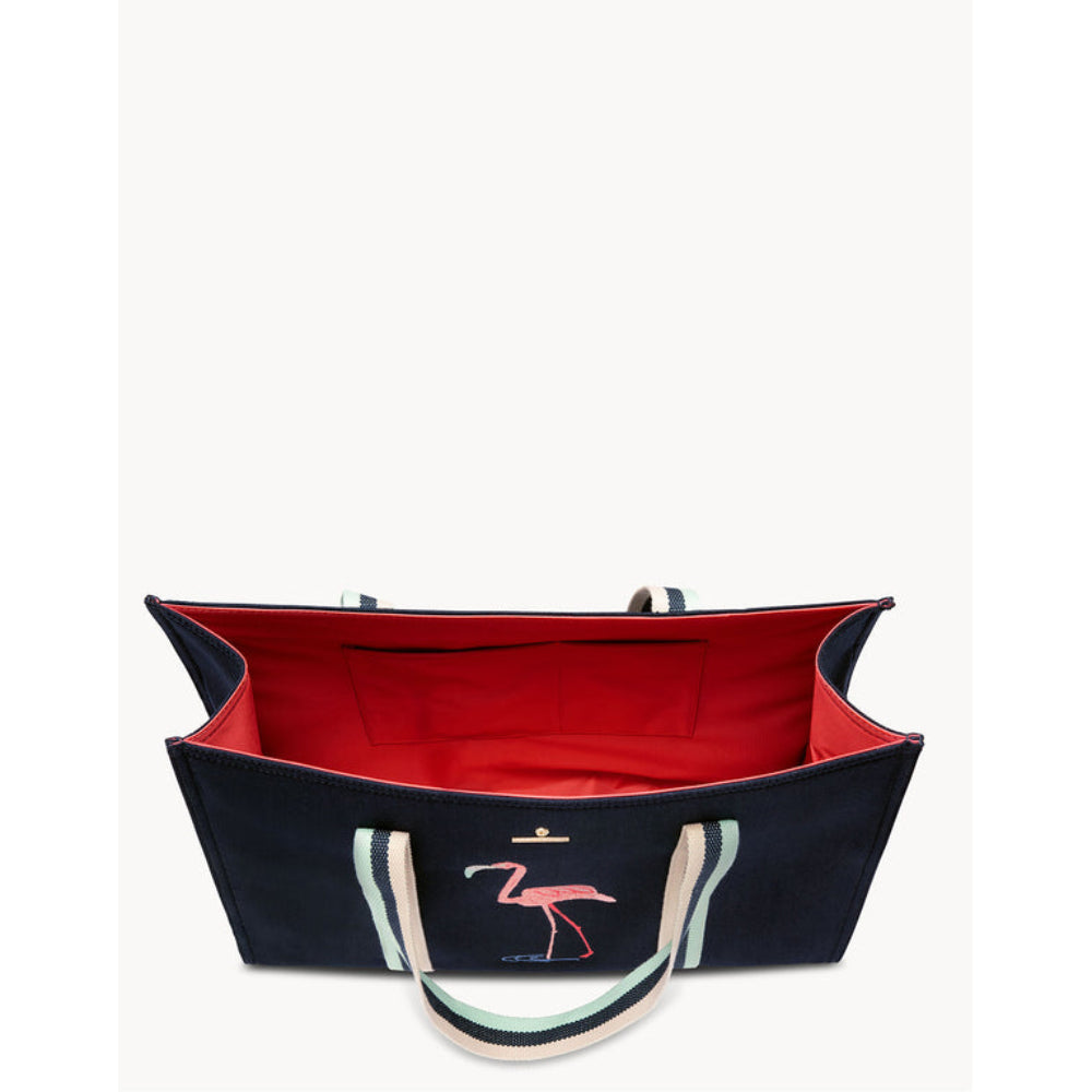 Spartina Navy With Stripe Carry All Tote - Flamingo