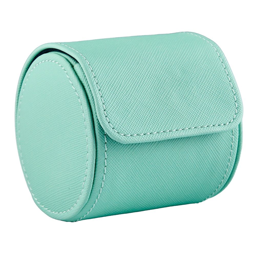 Turquoise jewelry roll on a white background