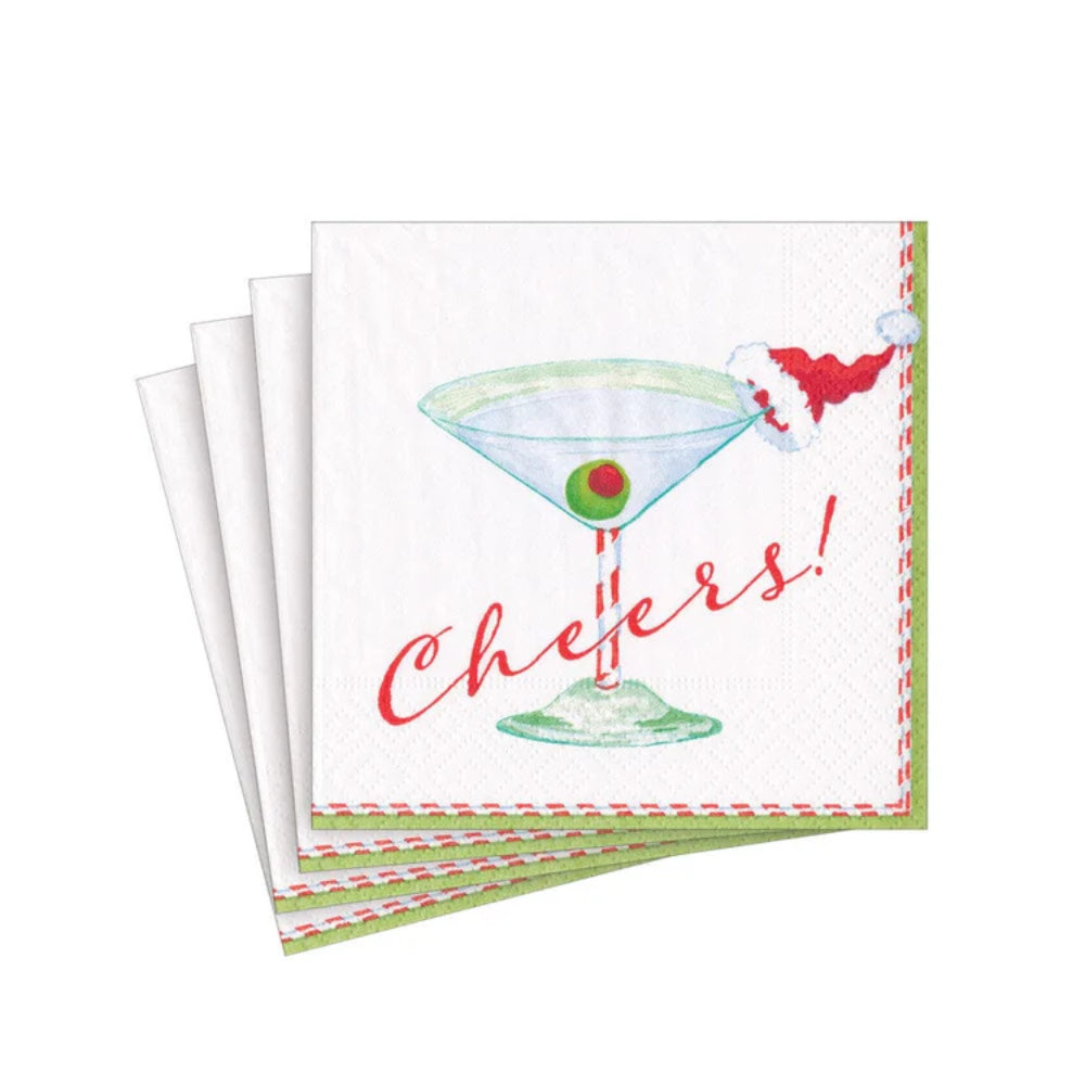 Caspari Christmas Cocktail Napkins: Cheers! - Set of 20