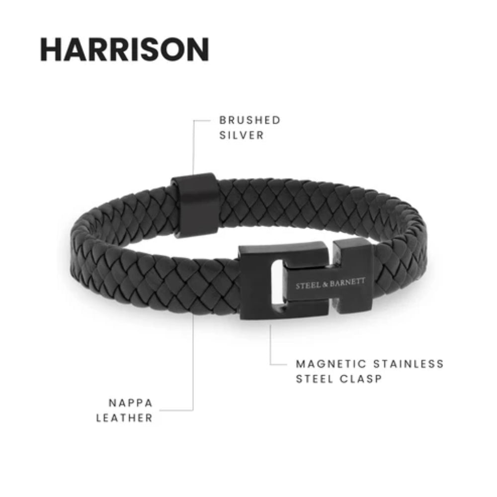 Steel & Barnett Men's Black Edition 12mm Black Leather Bracelet