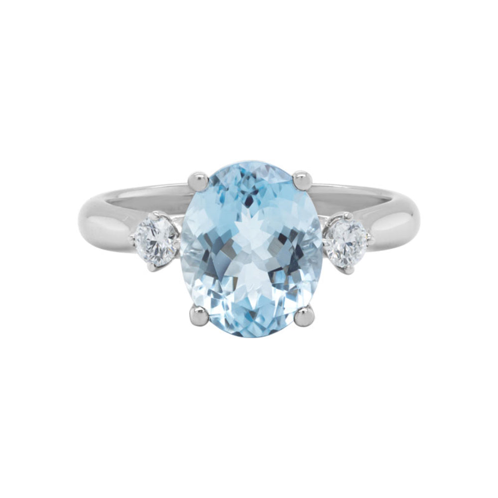 14k White Gold Aquamarine and Diamond Ring