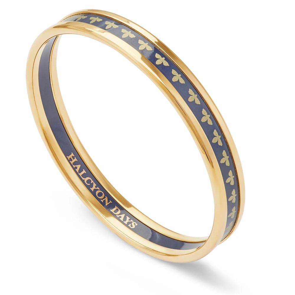 Halcyon Days 6mm Bee Navy & Gold Enamel Bangle