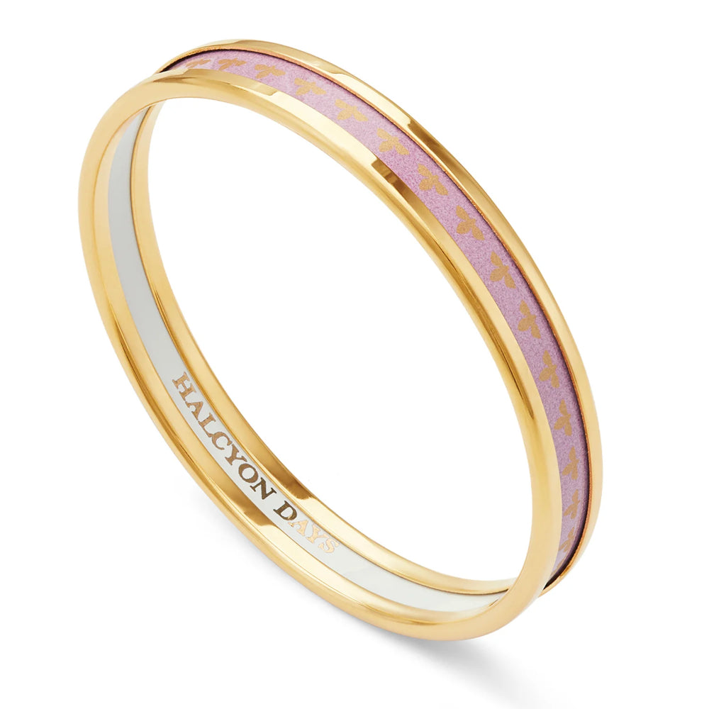 Halcyon Days 6mm Bee Pale Pink & Gold Enamel Bangle