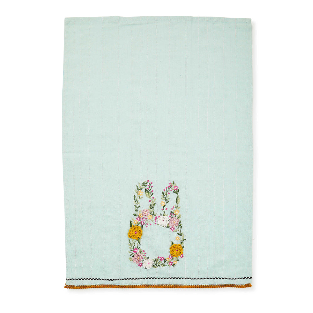 MacKenzie-Childs Floral Bunny Embroidered Dish Towel