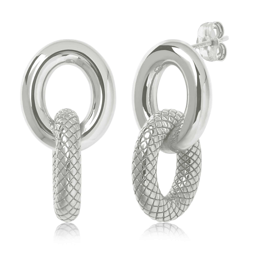 Sterling Silver Textured & Polished Link Drop Earrings