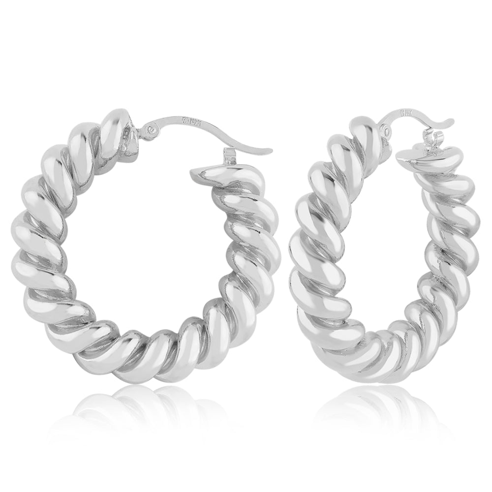 Sterling Silver Large Spiral Twist Hoop Earrings