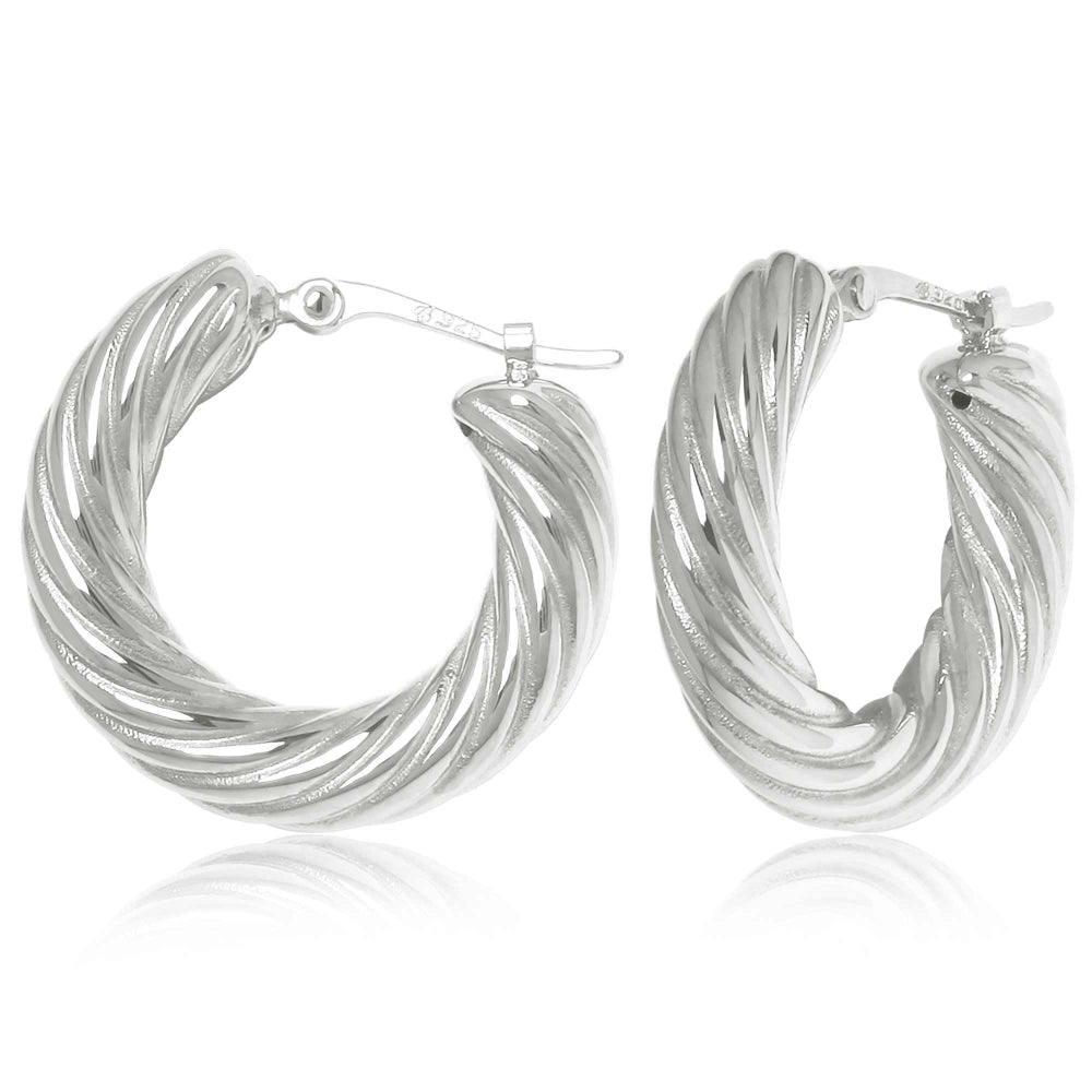 Sterling Silver Spiral Twist Hoop Earrings