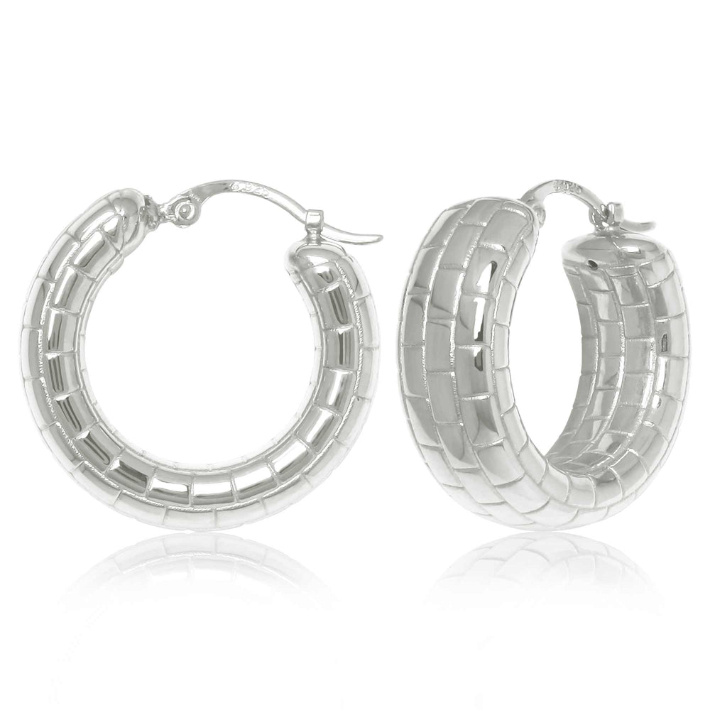 Sterling Silver Brick Pattern Hoop Earrings