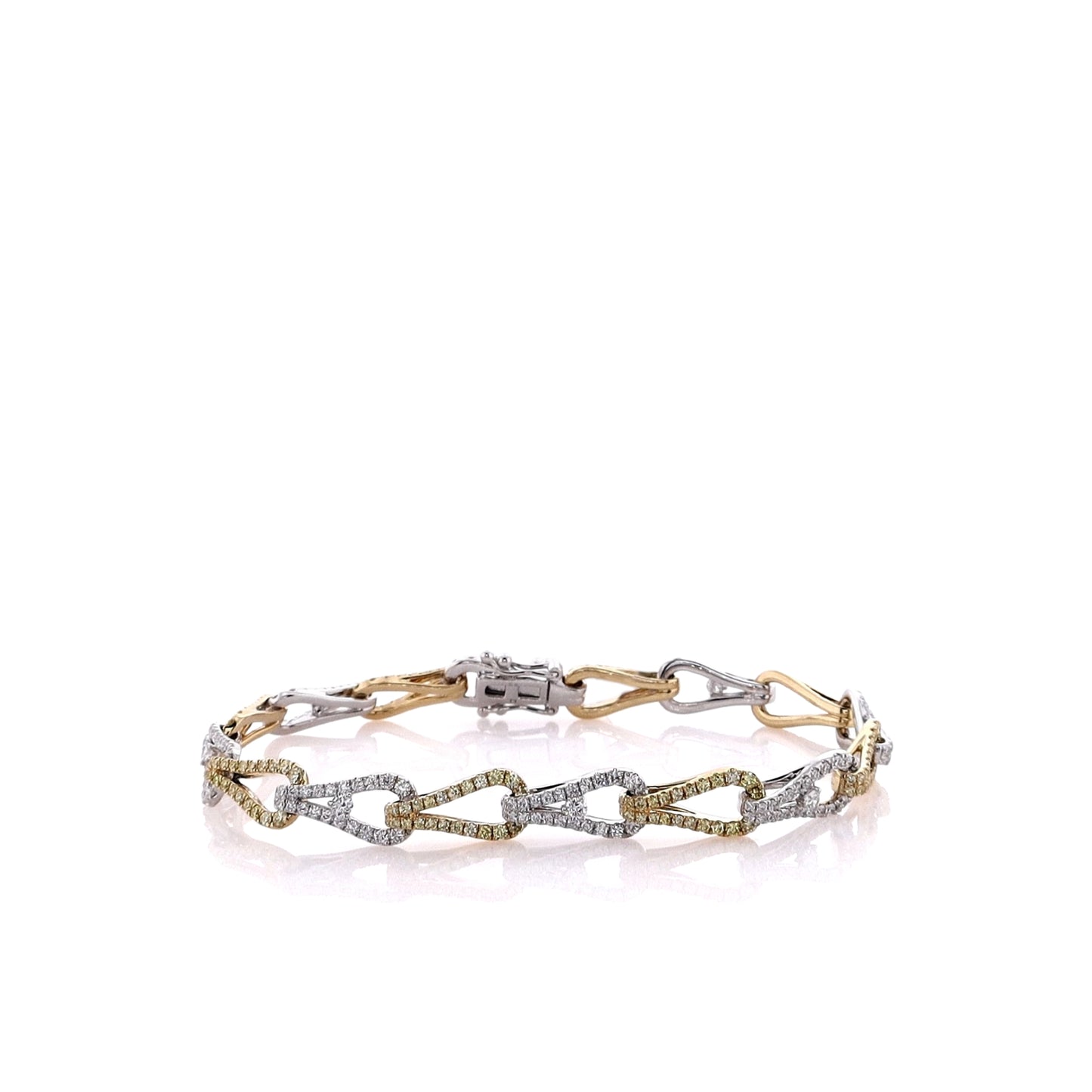 18k Two-Tone 7" Pear Shaped Link Yellow and White Diamond Bracelet