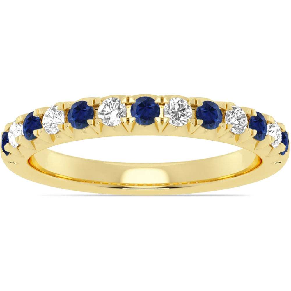 14k Yellow Gold Alternating Blue Sapphire and Diamond Half Way Band