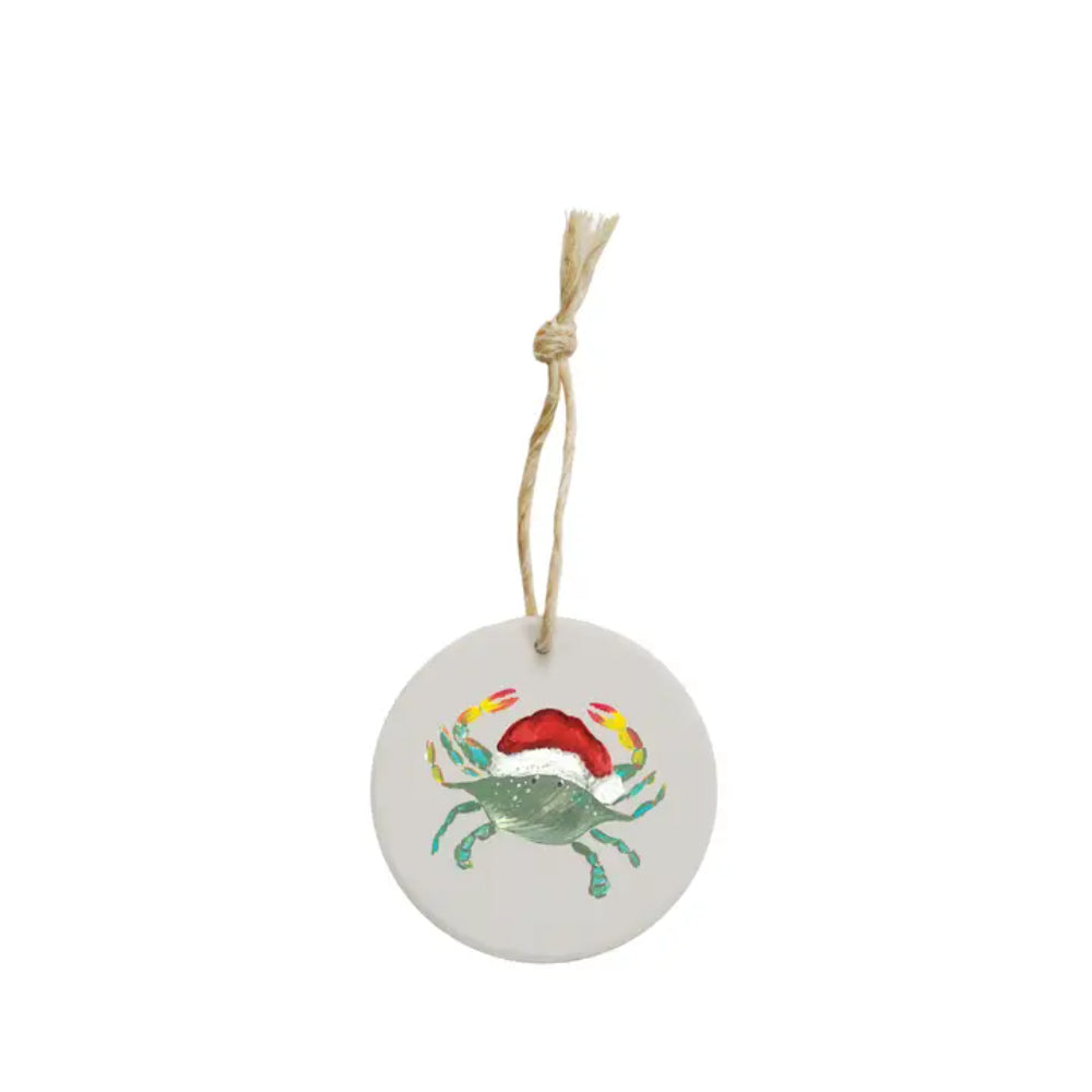 Tina Labadini Designs Crab with Santa Hat Ceramic Ornament