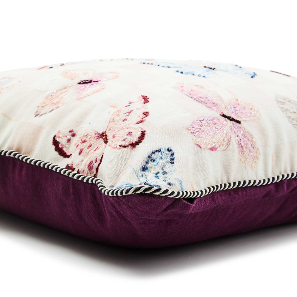 Mackenzie-Childs Eternity Butterfly Checked Throw Pillow