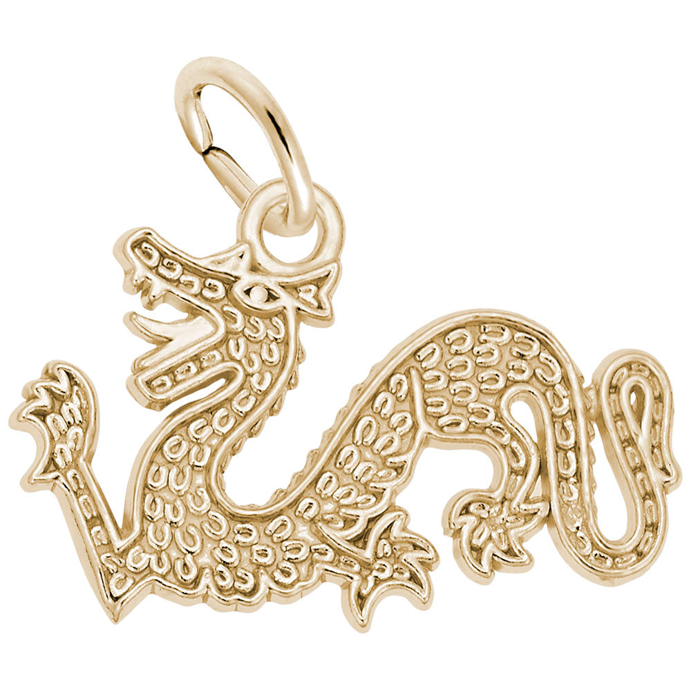 Gold Chinese serpent dragon char with a textured body, shown on plain white background